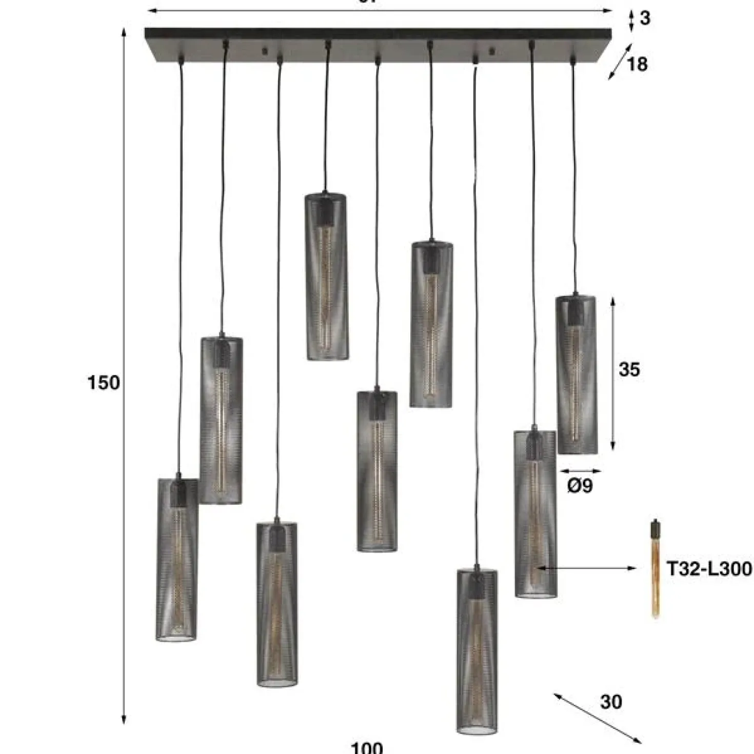 Celeste Hanglamp 9-lichts Metaal