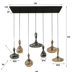 Chloe 7-lichts glazen hanglamp