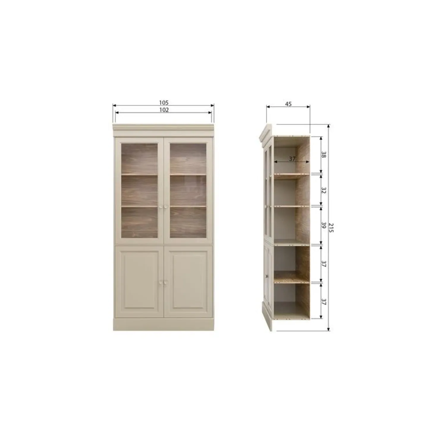 Chow Vitrinekast grenen beige 105cm