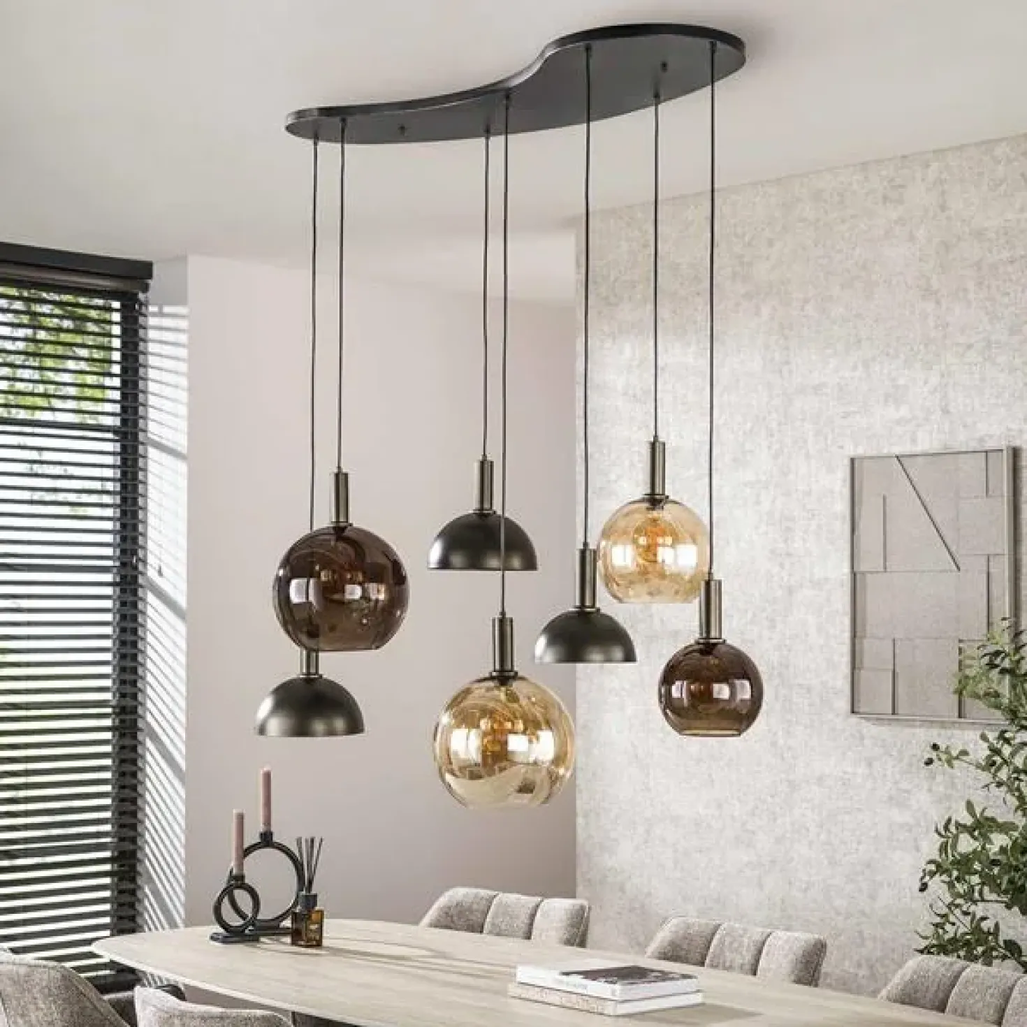 Clemenza 7-lichts Hanglamp Bruin/Amber