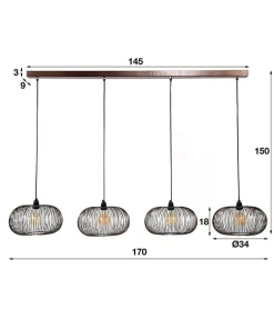 Conli 4-lichts hanglamp zwart / koper