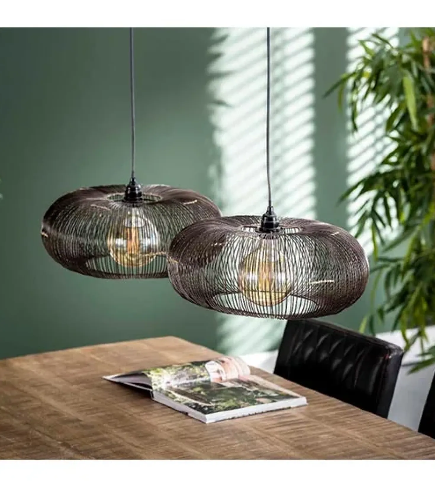 Conli 2-lichts hanglamp zwart nikkel/ koper