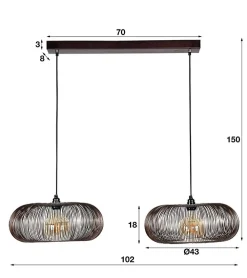 Conli 2-lichts hanglamp zwart nikkel/ koper