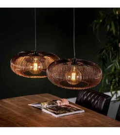 Conli 2-lichts hanglamp zwart nikkel/ koper