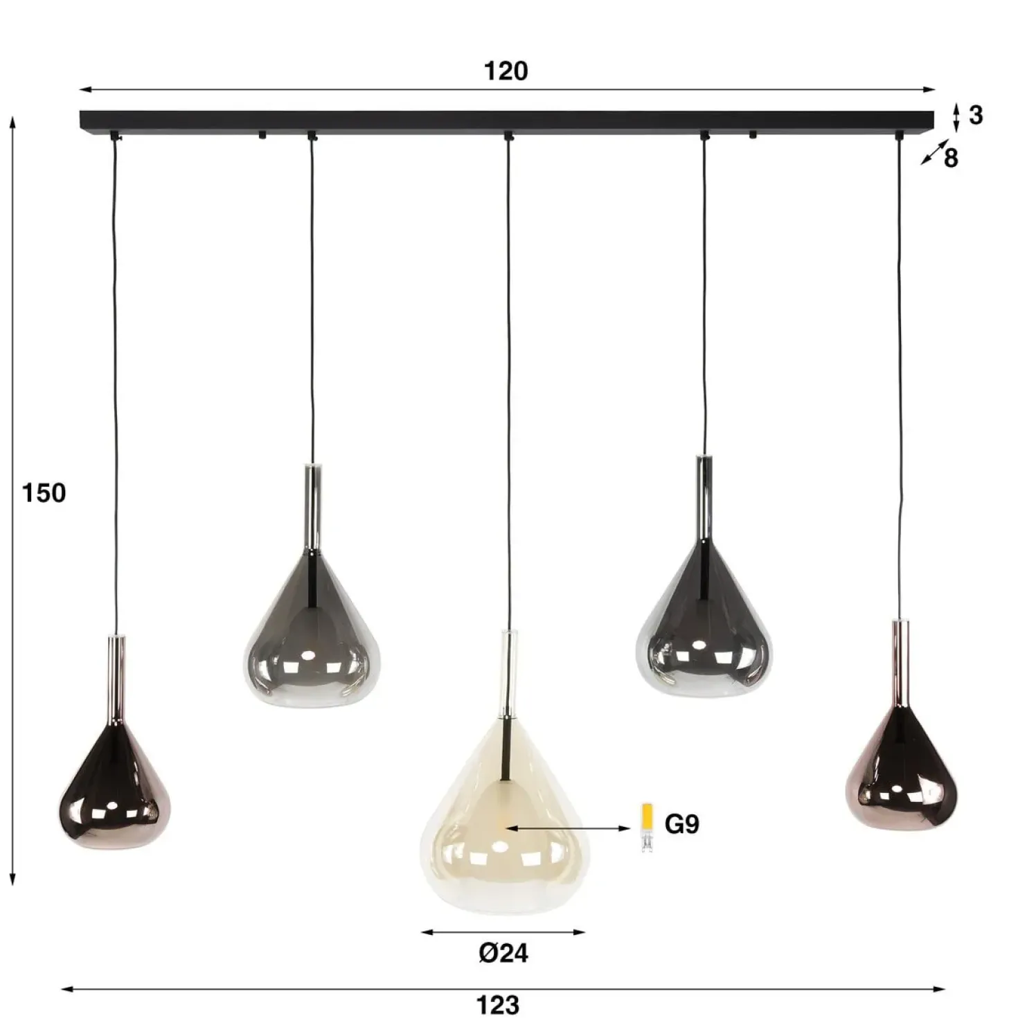 Corrado 5-lichts Hanglamp Meerkleurig
