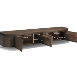 Cortez Zwevend Tv meubel rond walnoot 220cm