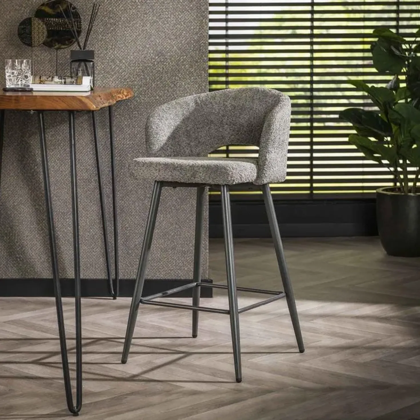 Cozy Barstoel Boucle grijs