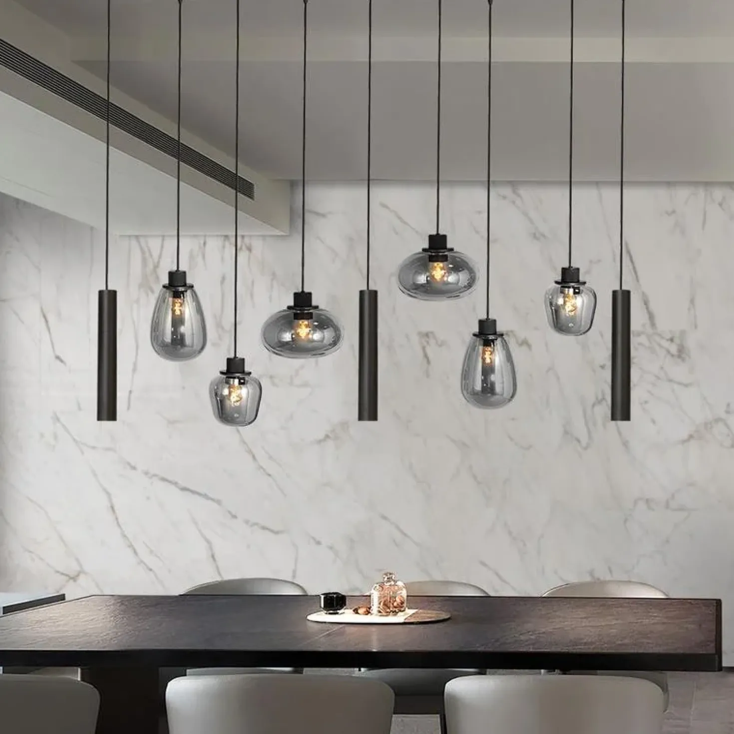 Curtis 6+3 lichts Hanglamp Smoke