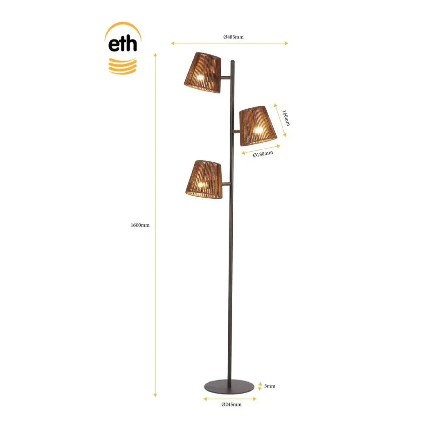 Daan 3-lichts Vloerlamp Bruin