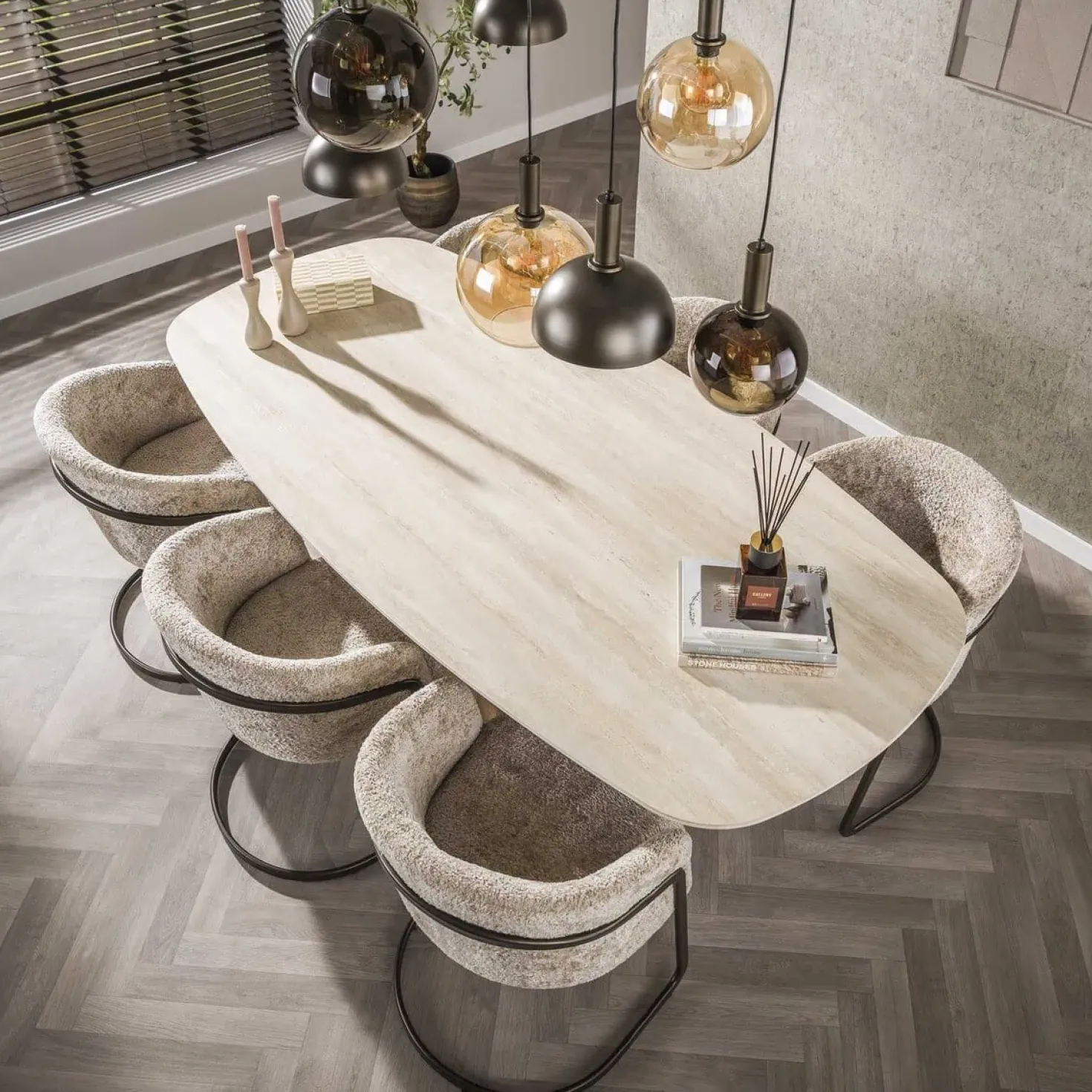 Danique Eettafel deens ovaal Travertine 215cm