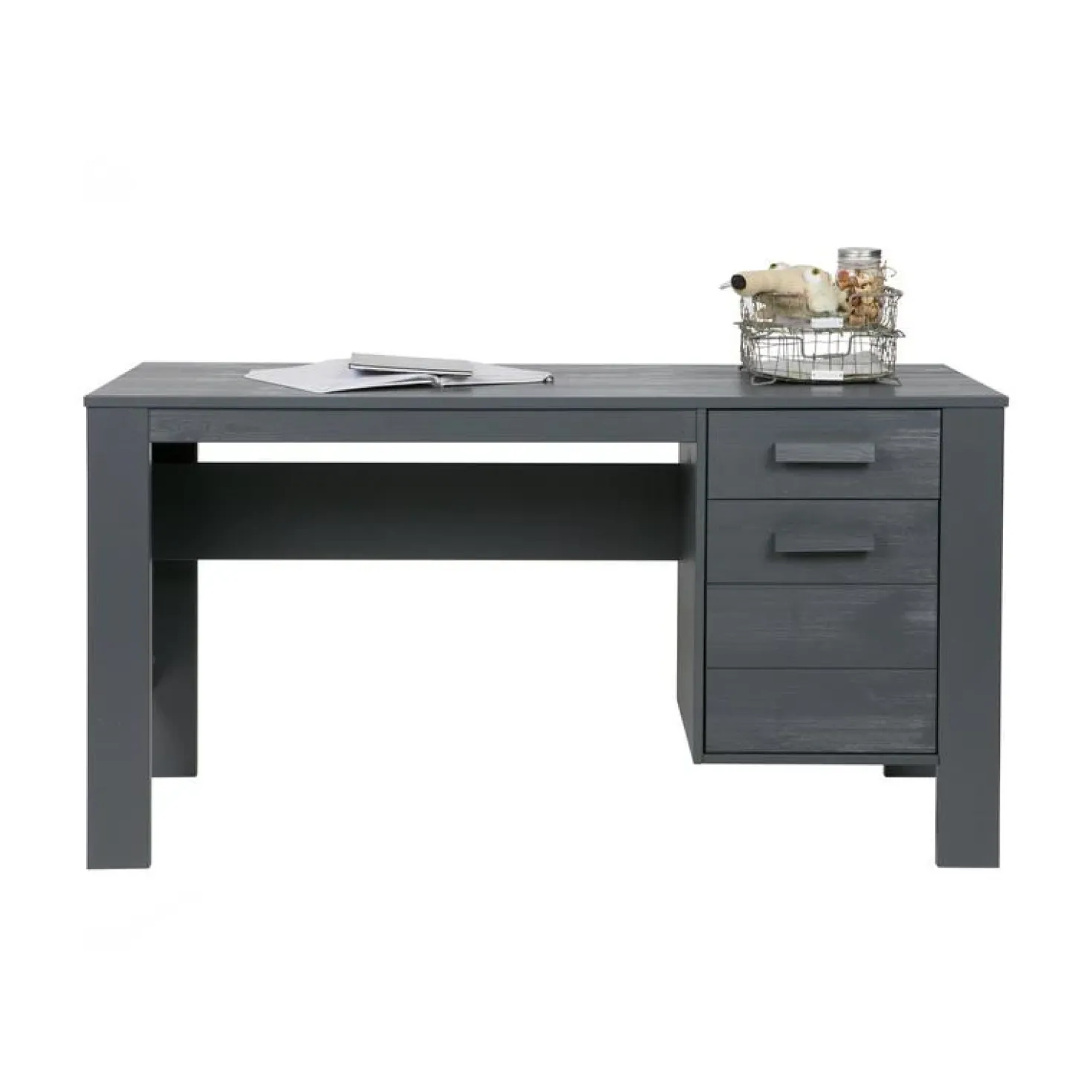 Dennis Bureau grenen grijs steel 141cm