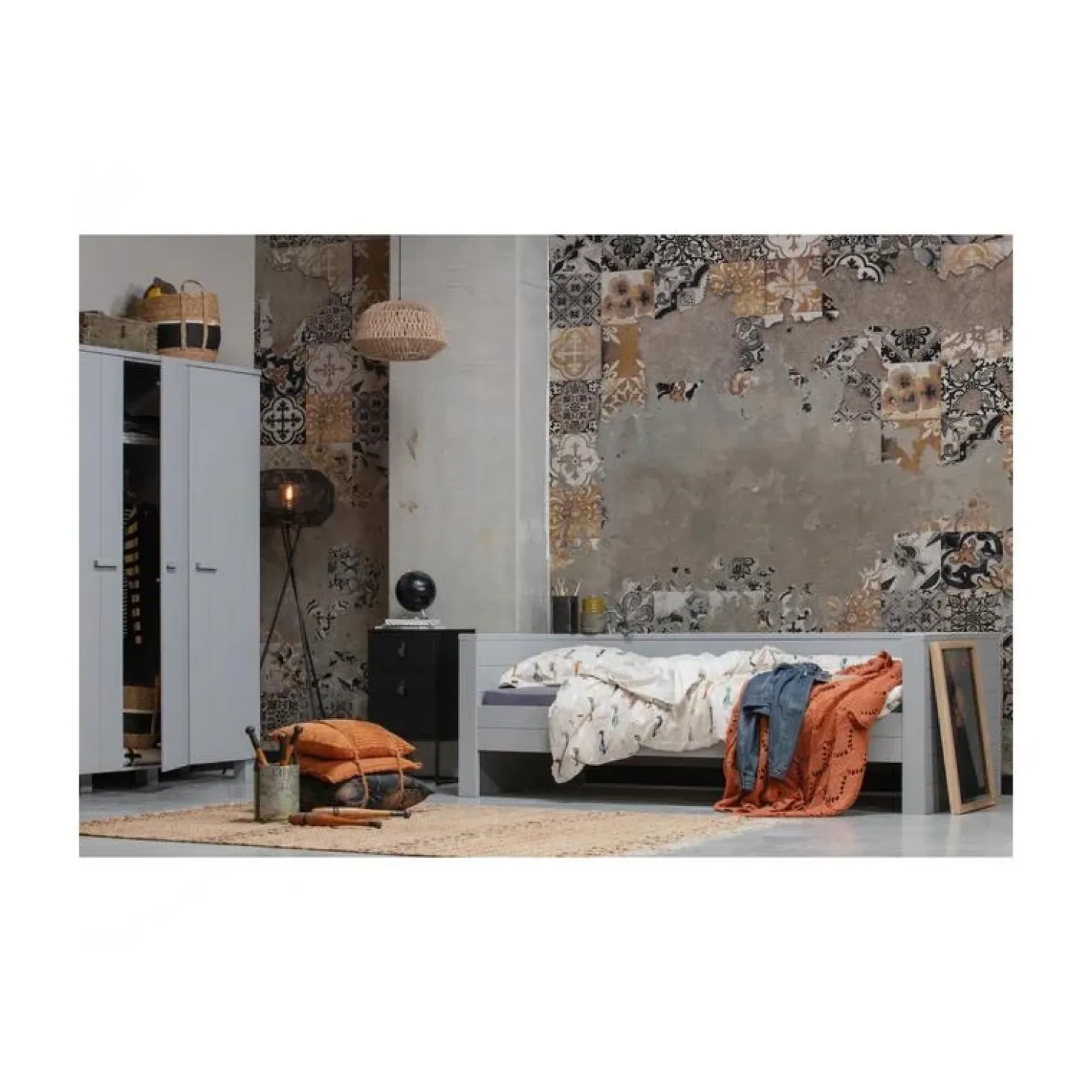 Dennis 3-deurs Kledingkast grenen grijs 158cm