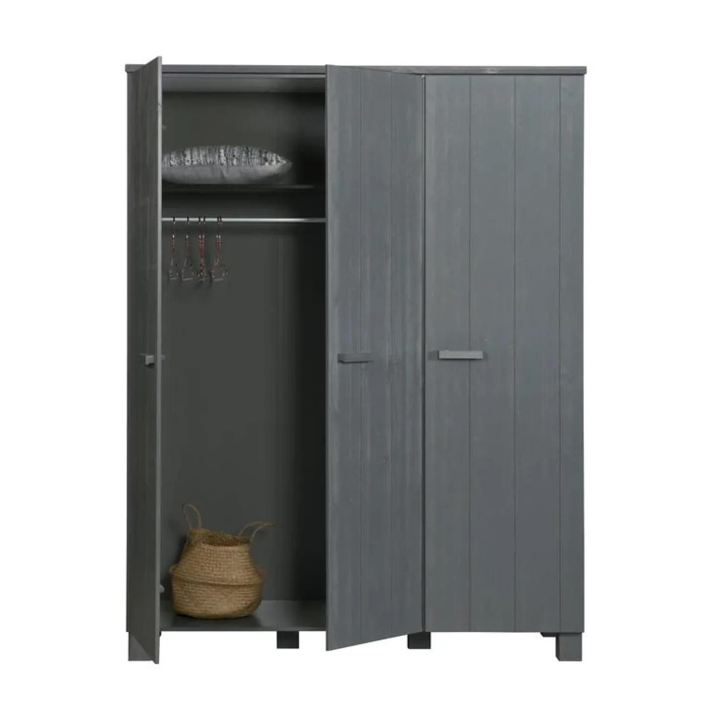 Dennis 3-deurs Kledingkast grenen grijs steel 158cm