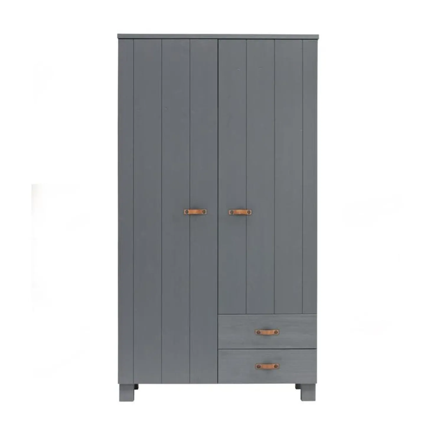 Dennis Kledingkast met laden grenen grijs met leren greep 111cm