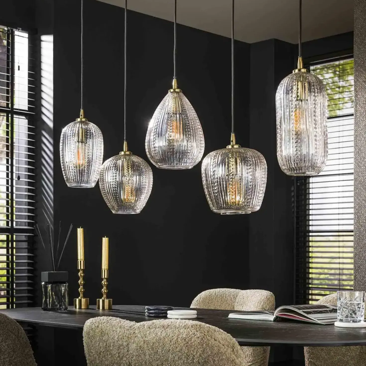 Denzel Glazen Hanglamp 5 lichts 120cm