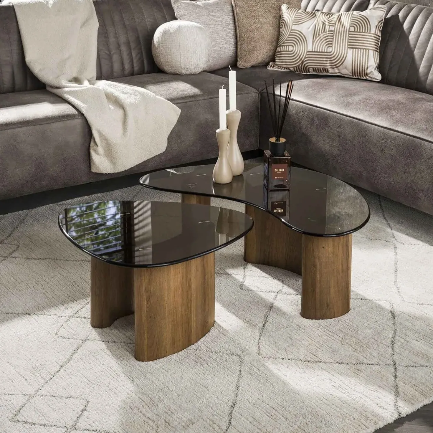 Dominick Salontafel set van 2 organisch Brons glas