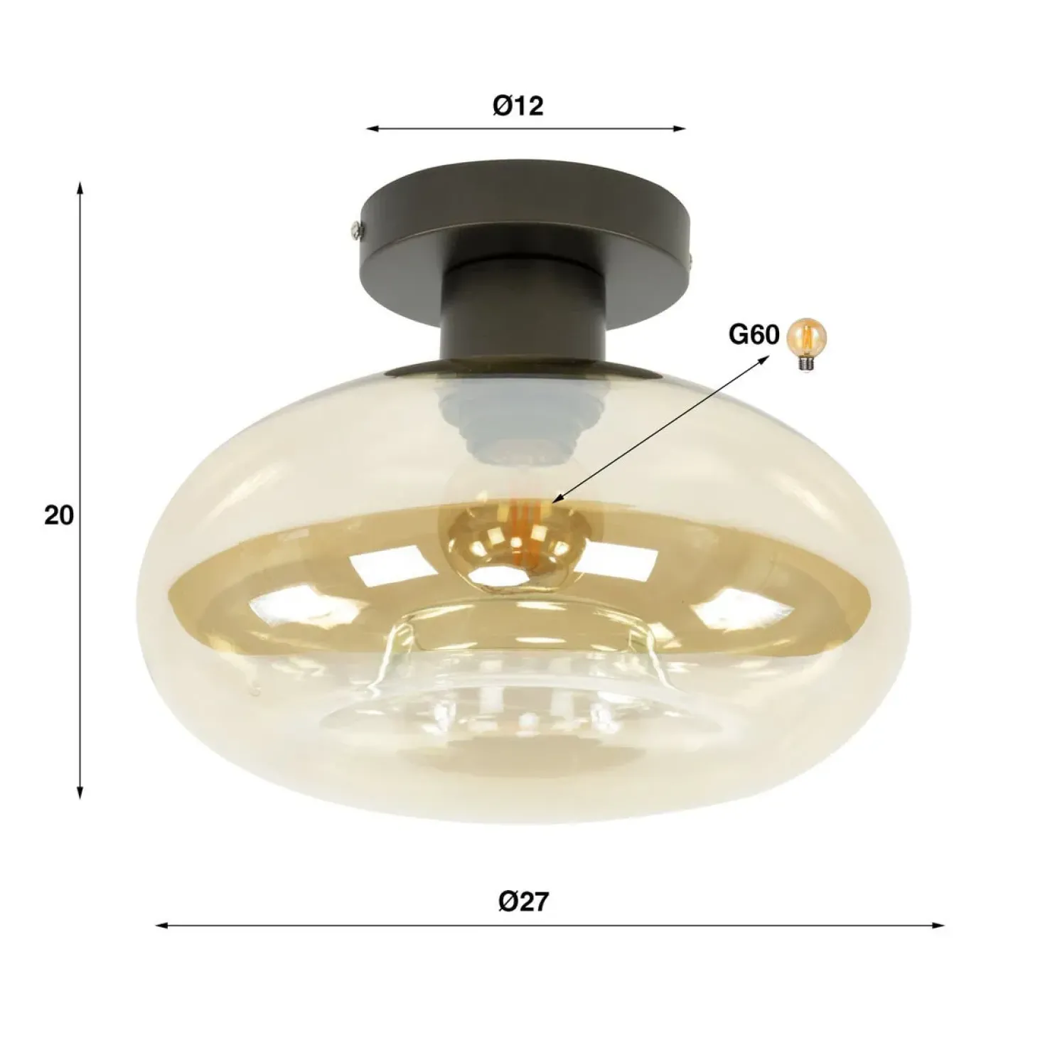 Doris 1-lichts Plafondlamp Amber glas