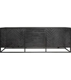 Dressoir mangohout Scandi industrieel visgraat zwart - 210cm