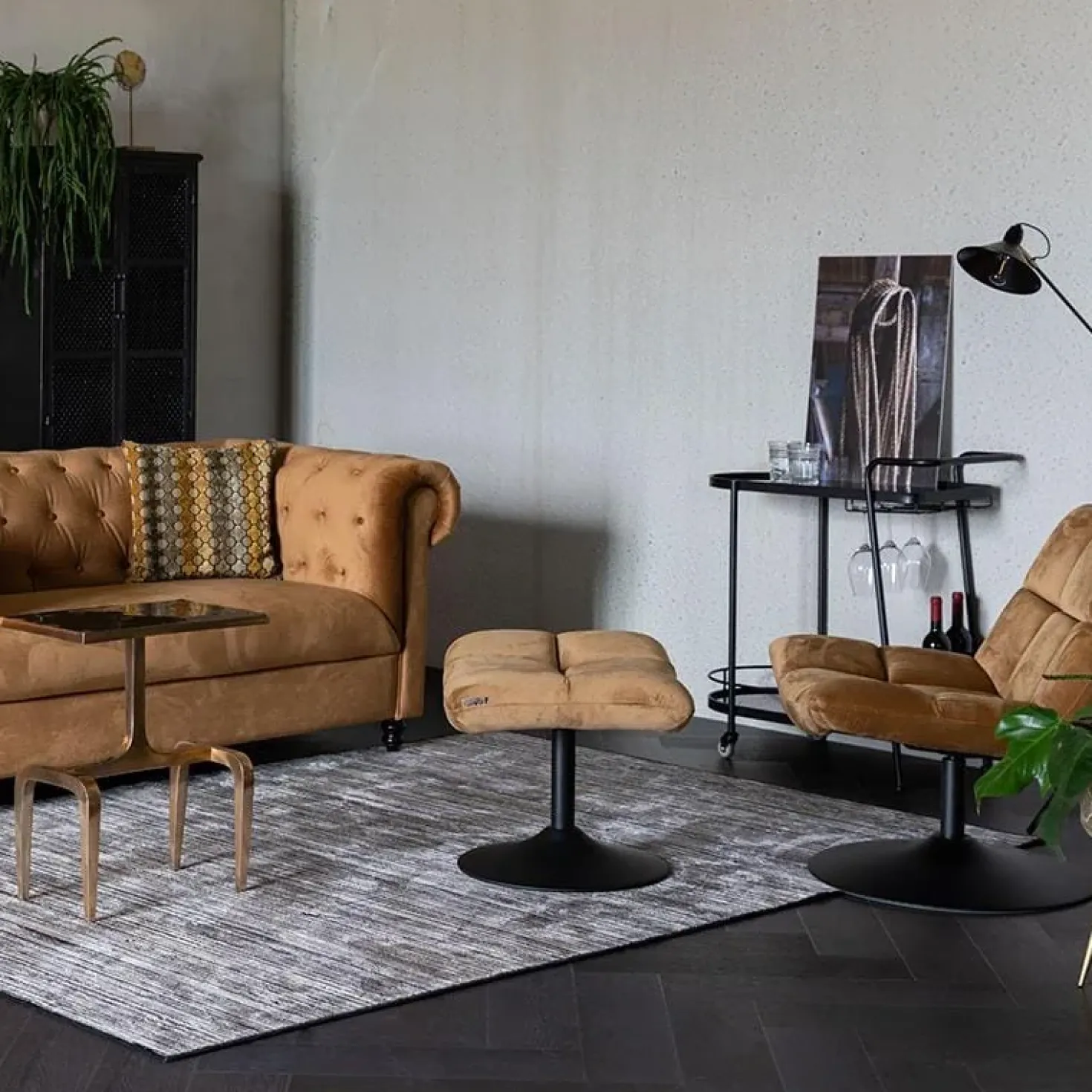 Dutchbone Hocker Bar Velvet Goud Bruin