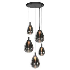 Edgar 5-lichts getrapte Hanglamp Smoke Glas