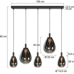 Edgar 5-lichts Hanglamp Smoke Glas