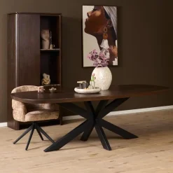 Eettafel Martin Deens ovaal Walnoot Zwarte poot 240cm