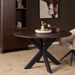 Eettafel Martin rond Walnoot Zwarte poot 110cm