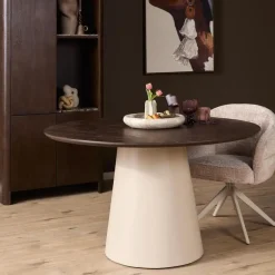 Eettafel Martin rond Walnoot Zand Dichte poot 130cm