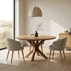 Eettafel Tycho rond Lichtbruin mangohout 150cm