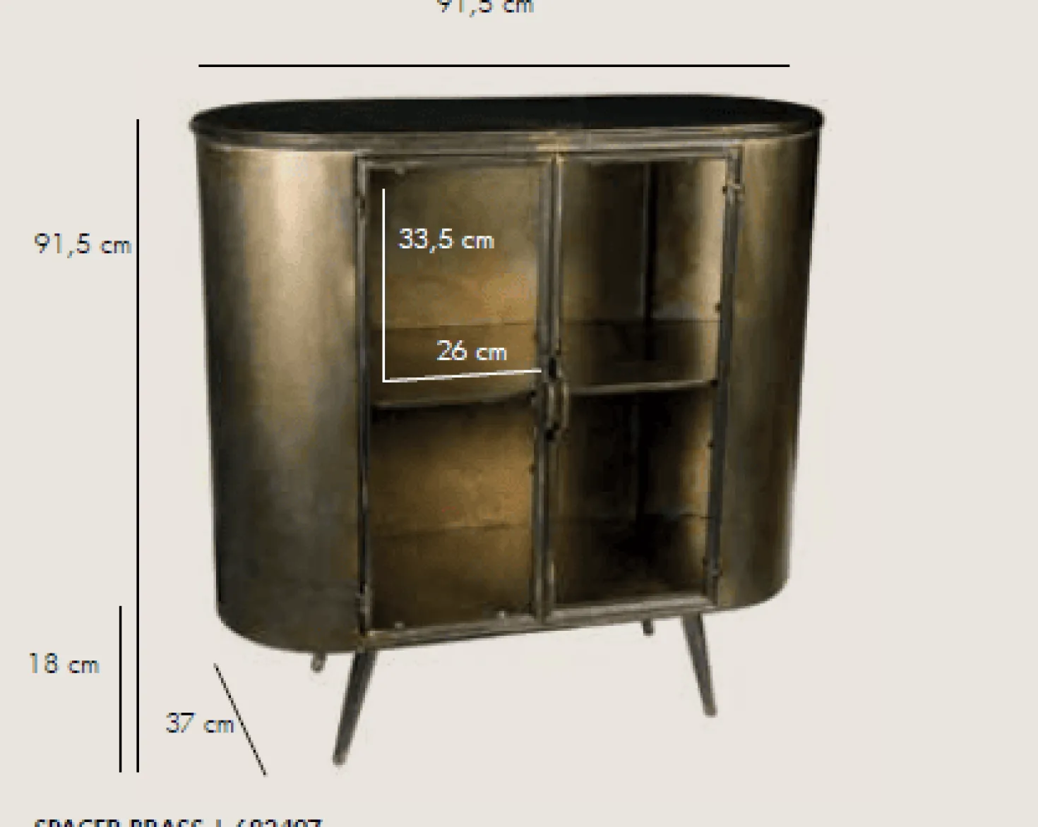 Eleven vitrinekast laag industrieel messing