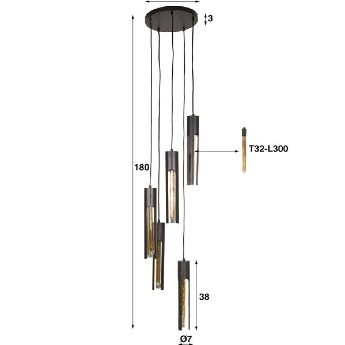 Elvira 5-lichts Hanglamp getrapt Zwart