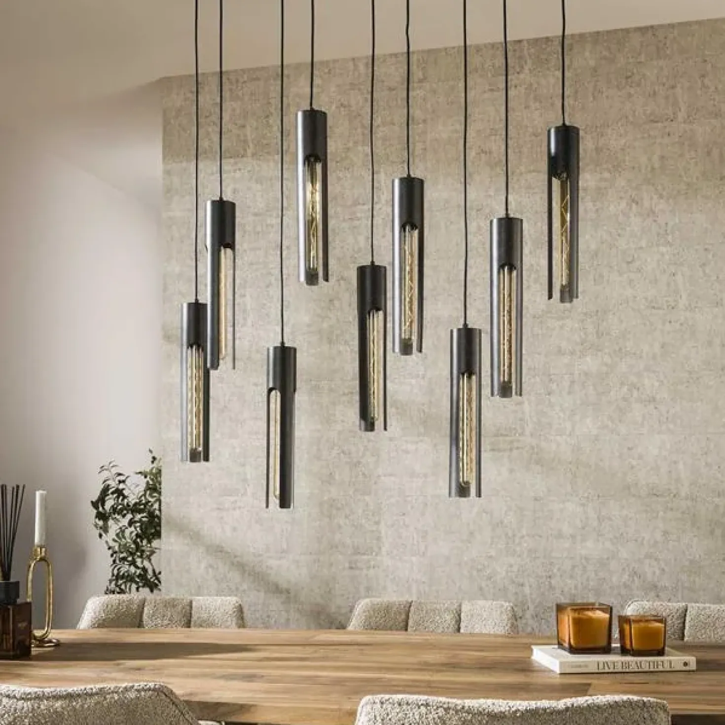 Elvira 9-lichts Hanglamp getrapt Zwart