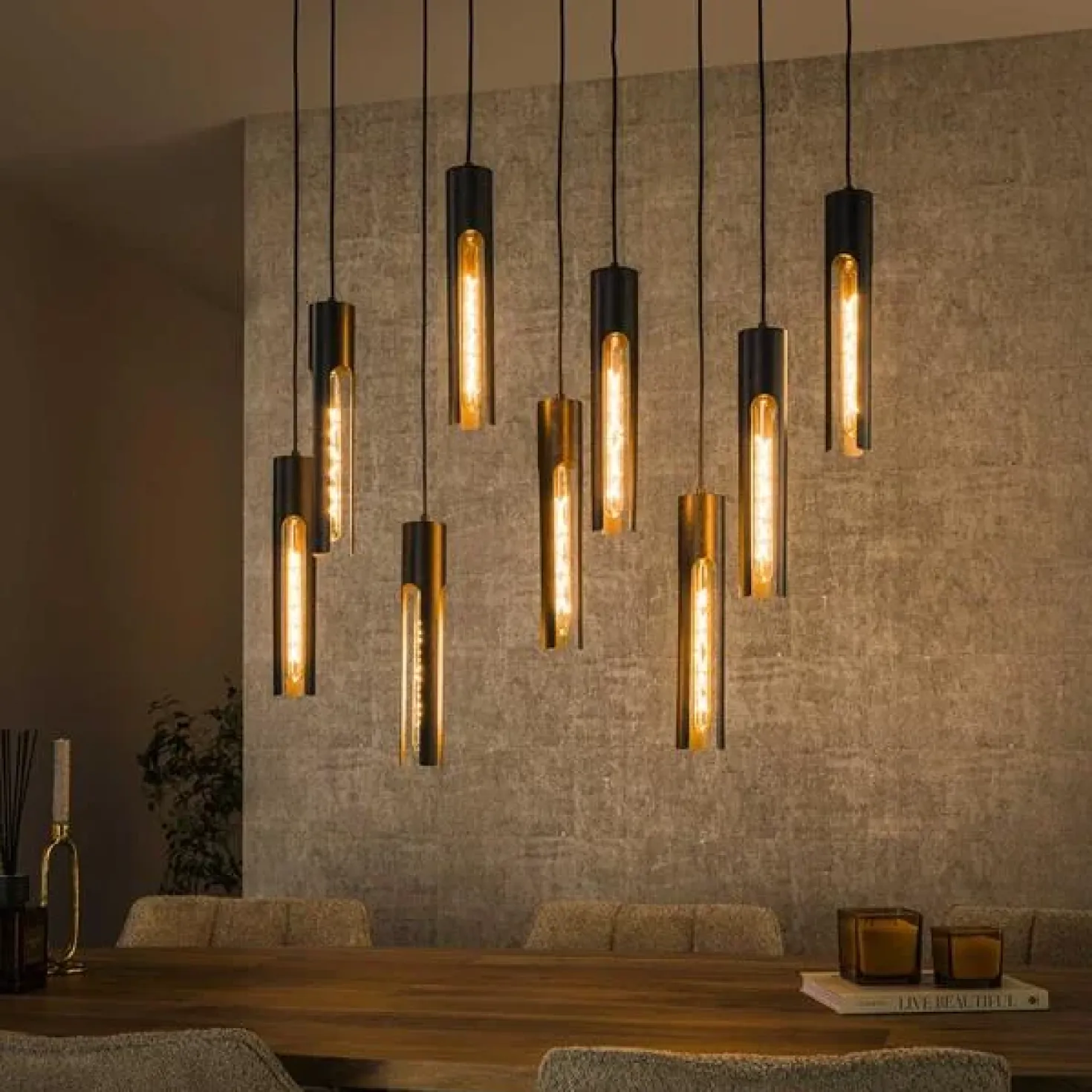 Elvira 9-lichts Hanglamp getrapt Zwart