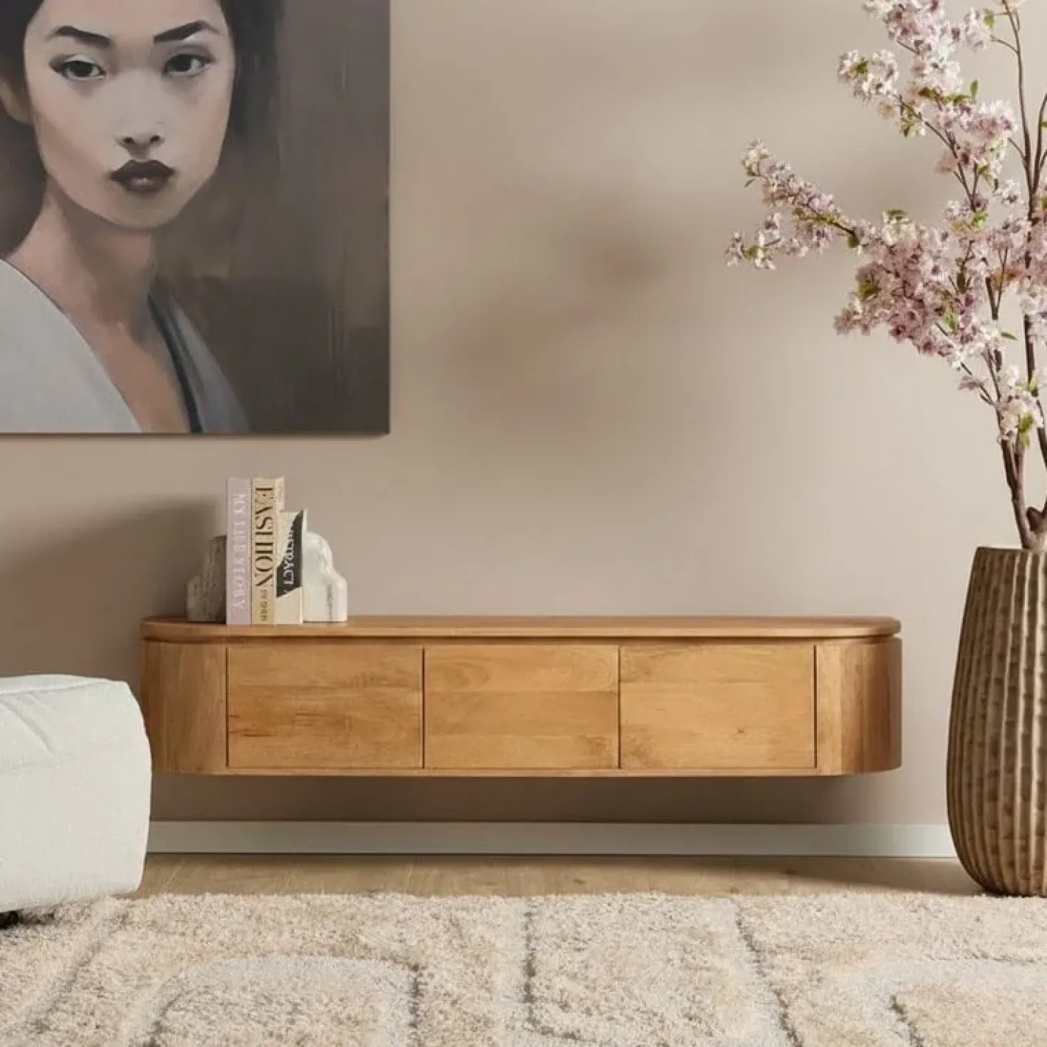 Evi Zwevend Tv meubel Naturel Mangohout 160cm