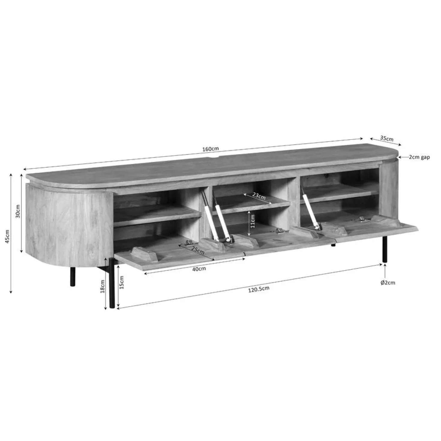 Evi Zwevend Tv meubel Naturel Mangohout 160cm