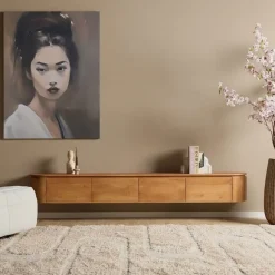 Evi Zwevend Tv meubel Naturel Mangohout 240cm