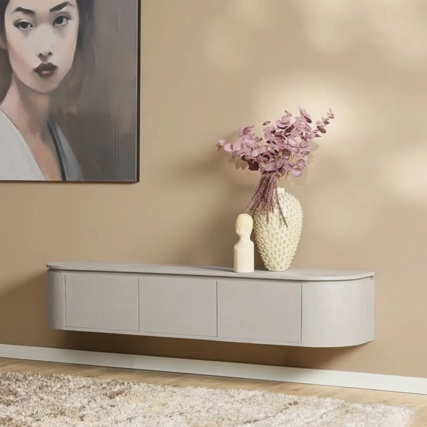 Evi Zwevend Tv meubel Taupe Mangohout 160cm
