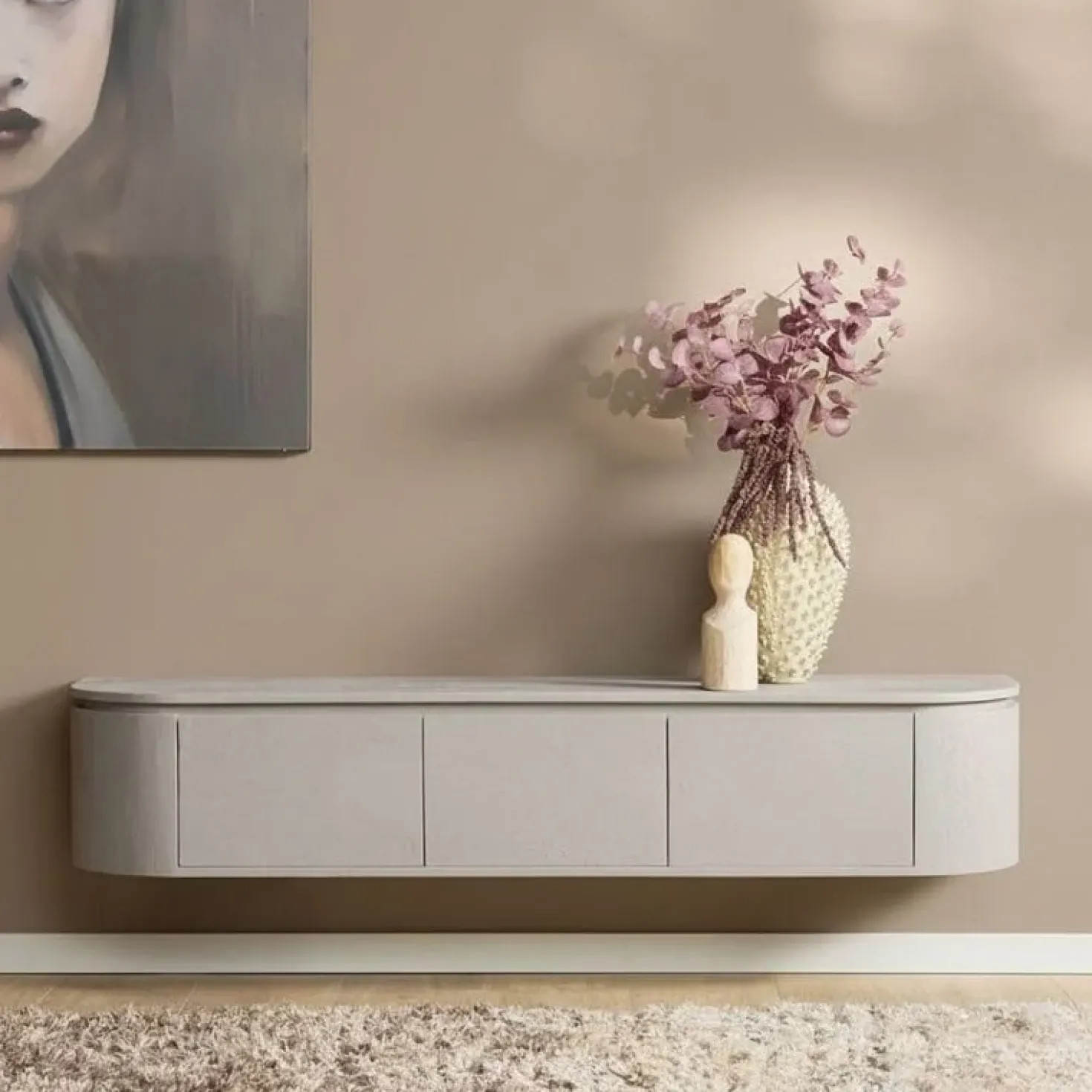 Evi Zwevend Tv meubel Taupe Mangohout 160cm