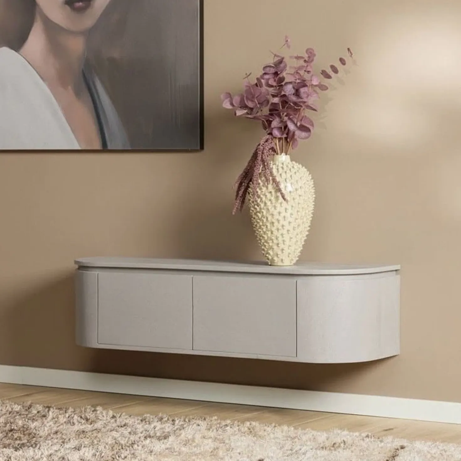 Evi Zwevend Tv meubel Taupe Mangohout 120cm