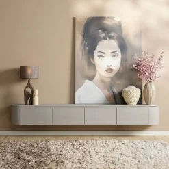 Evi Zwevend Tv meubel Taupe Mangohout 240cm