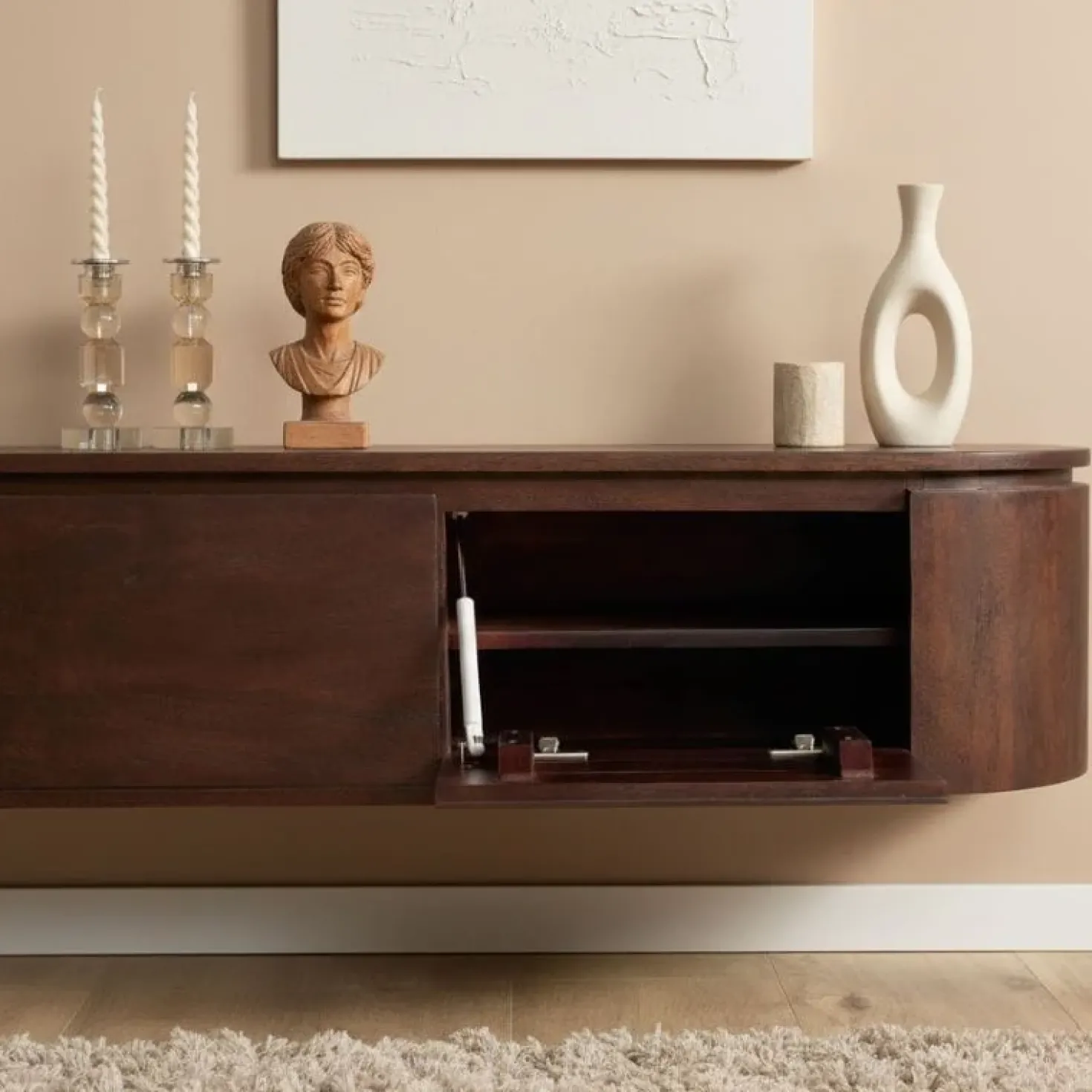 Evi Zwevend Tv meubel Walnoot Mangohout 160cm