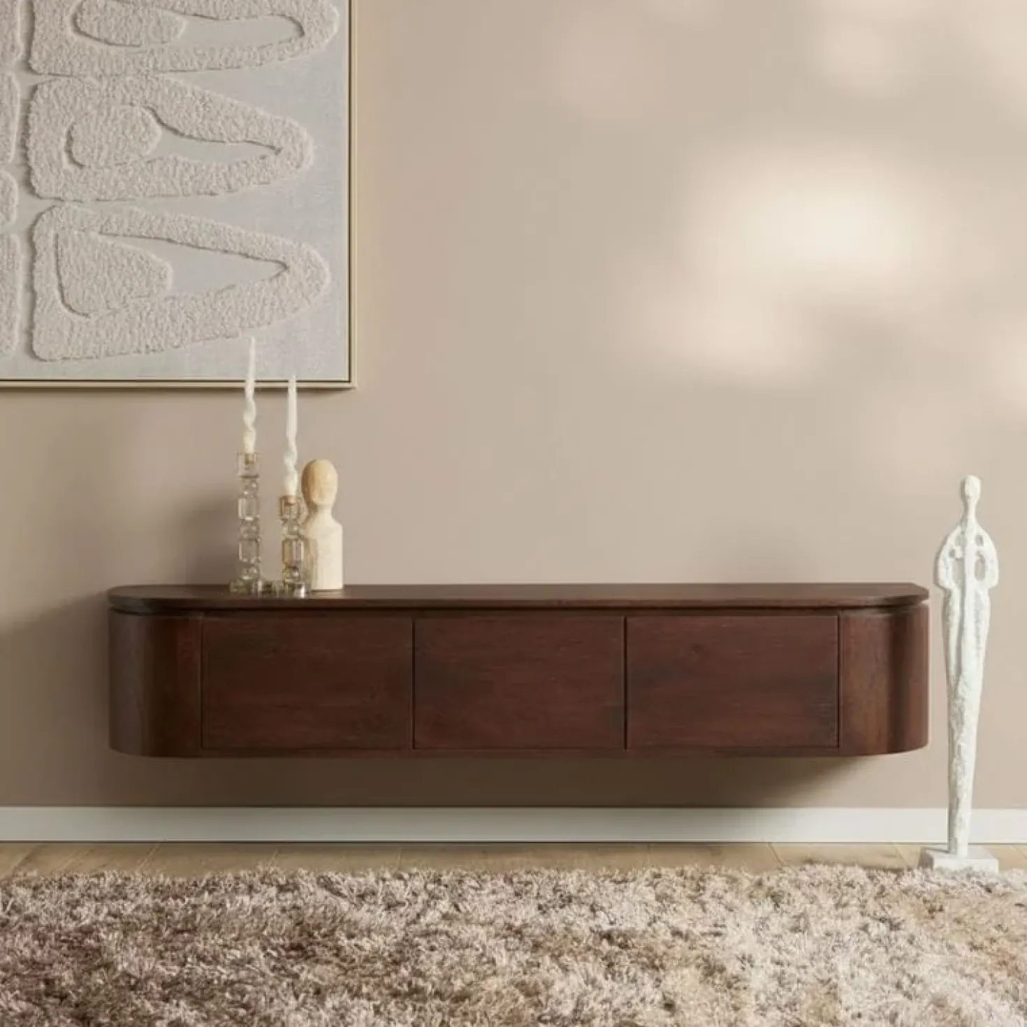 Evi Zwevend Tv meubel Walnoot Mangohout 160cm