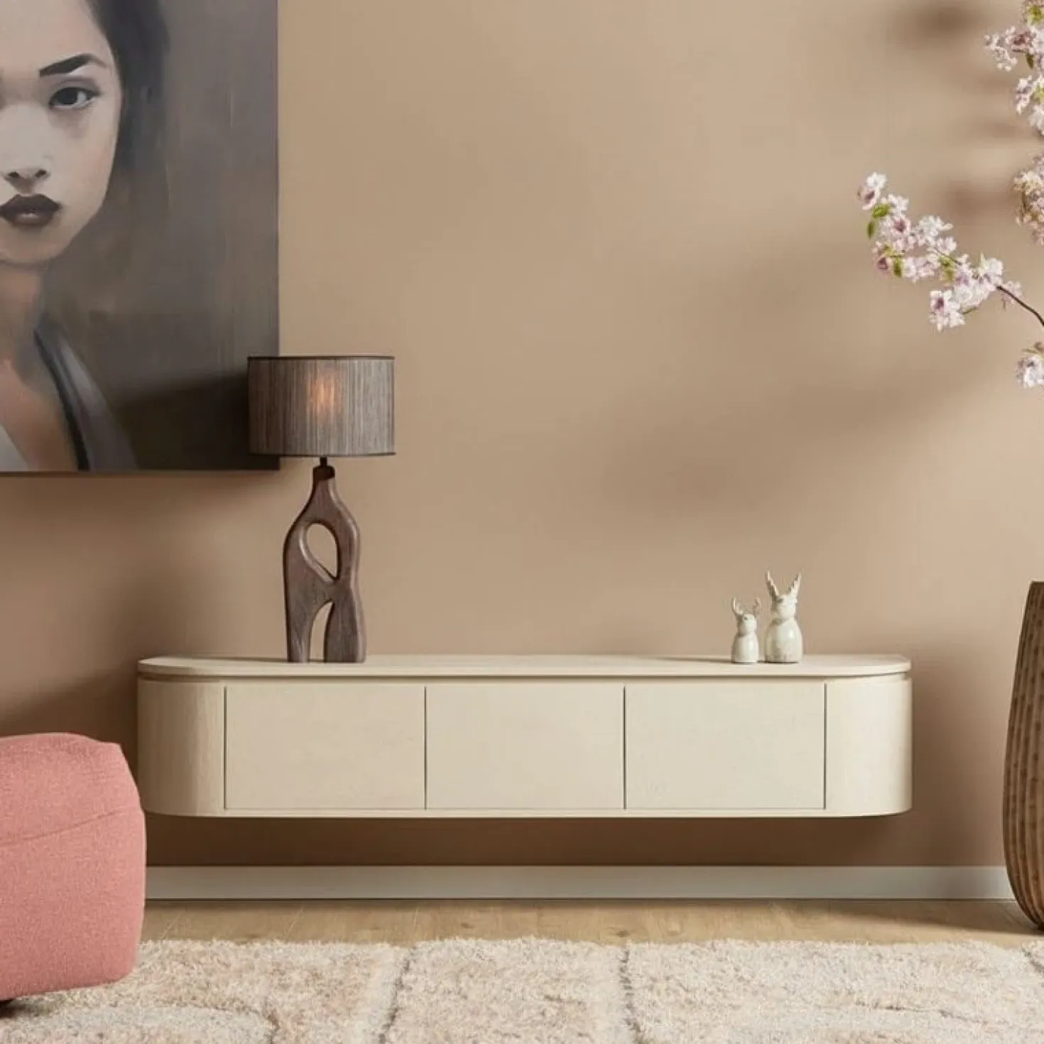 Evi Zwevend Tv meubel Zand Mangohout 160cm