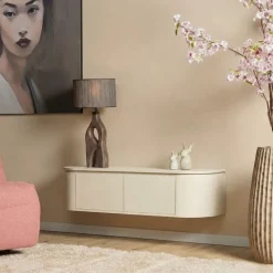 Evi Zwevend Tv meubel Zand Mangohout 120cm
