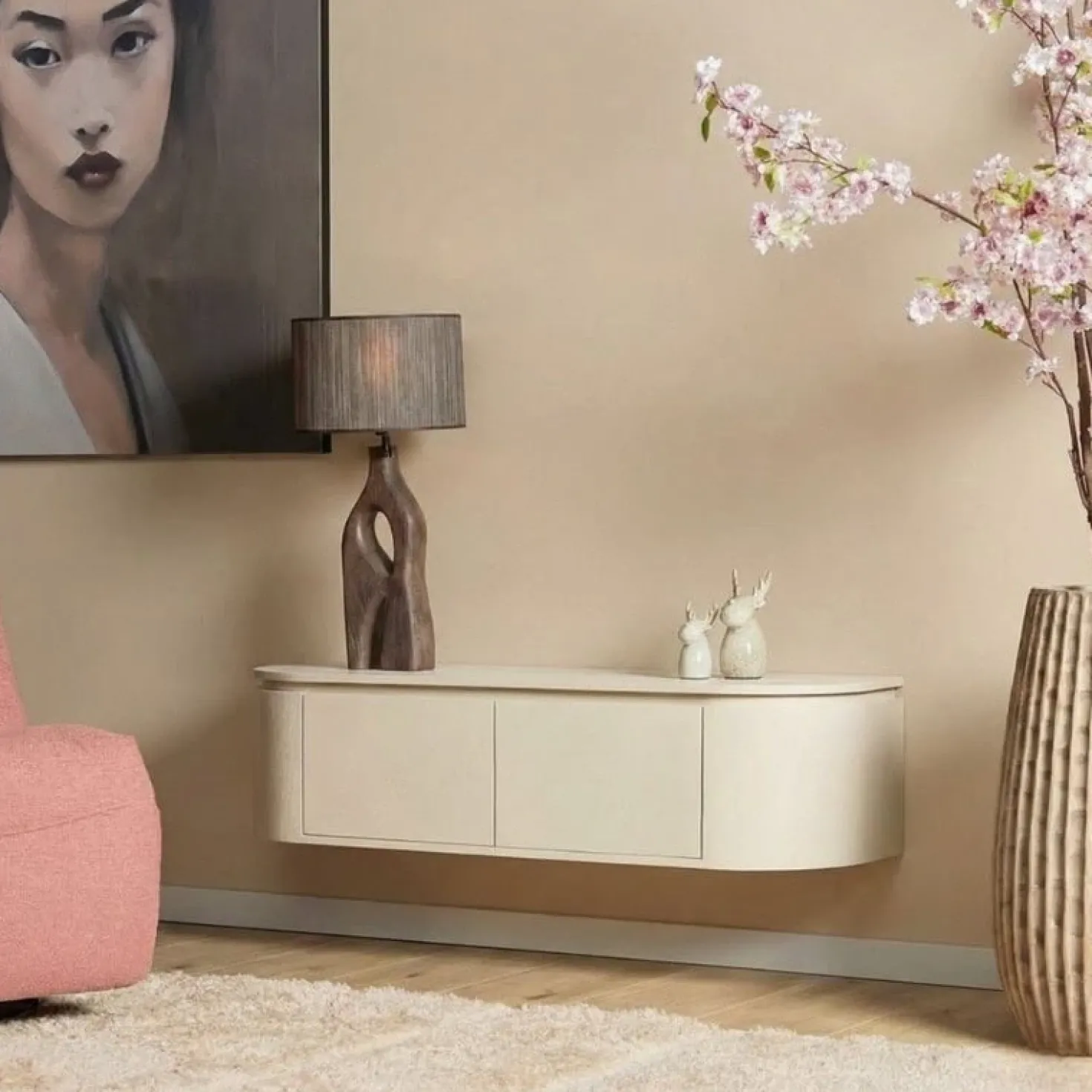 Evi Zwevend Tv meubel Zand Mangohout 120cm