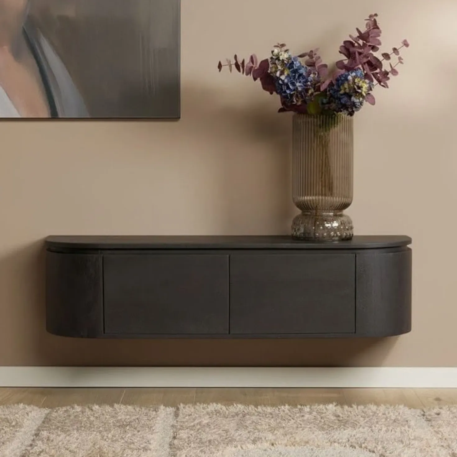 Evi Zwevend Tv meubel Zwart Mangohout 120cm