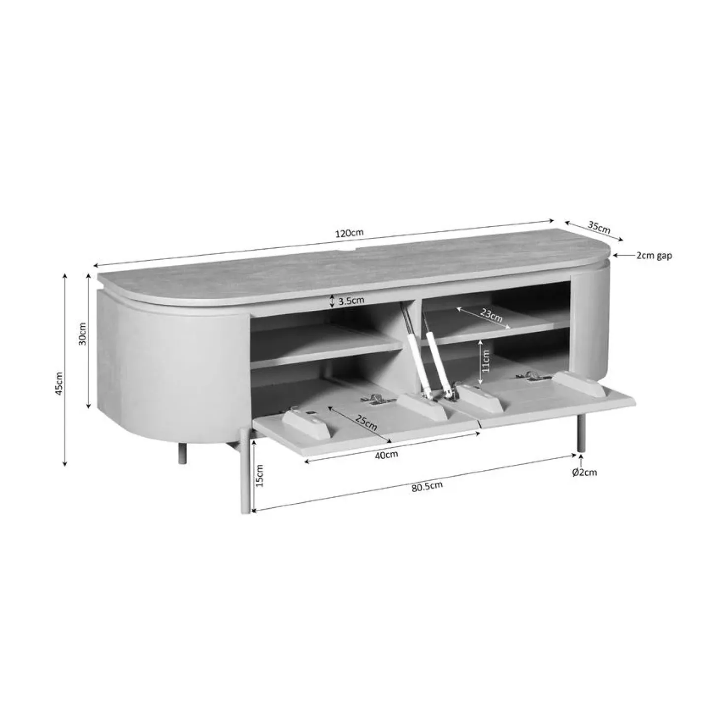 Evi Zwevend Tv meubel Zwart Mangohout 120cm
