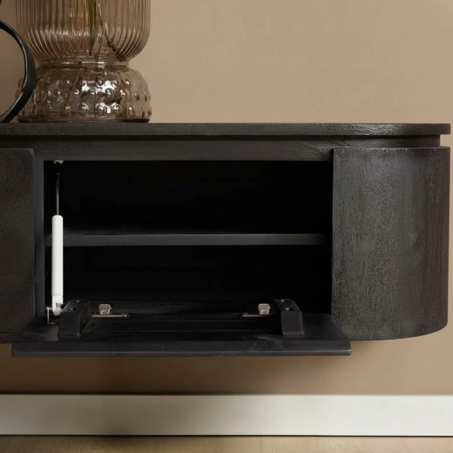 Evi Zwevend Tv meubel Zwart Mangohout 120cm