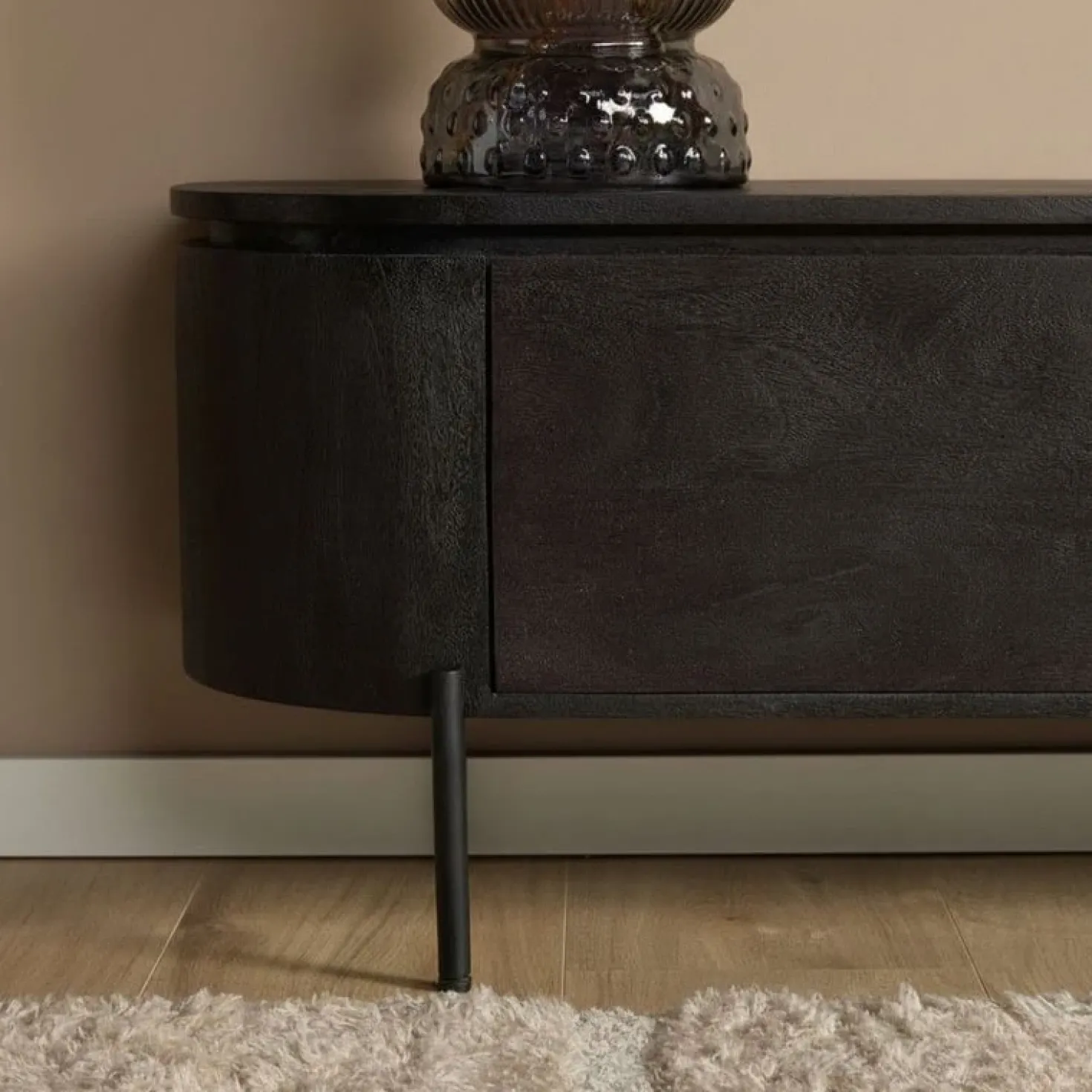 Evi Zwevend Tv meubel Zwart Mangohout 240cm