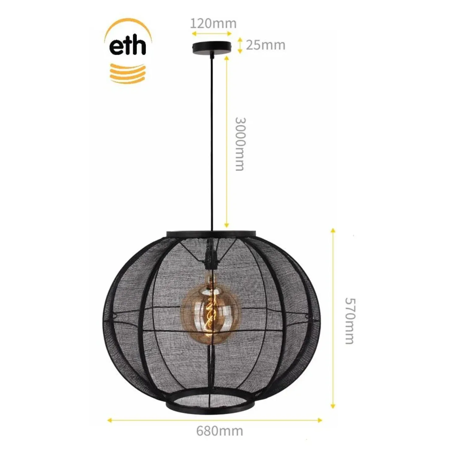 Fabric 1-lichts Hanglamp Zwart 68cm